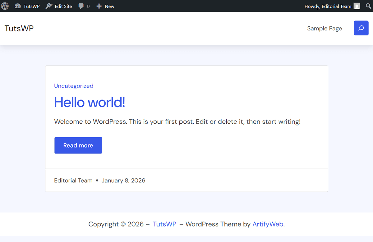 Begnas theme homepage design